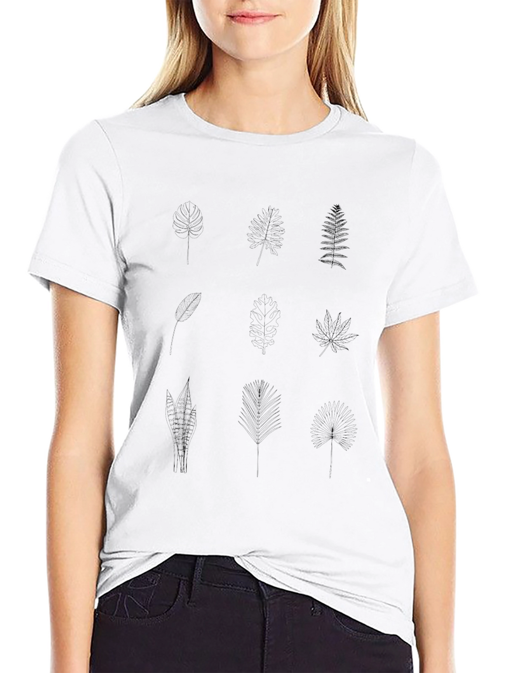 Minimalist Leaf Print Black T-Shirt