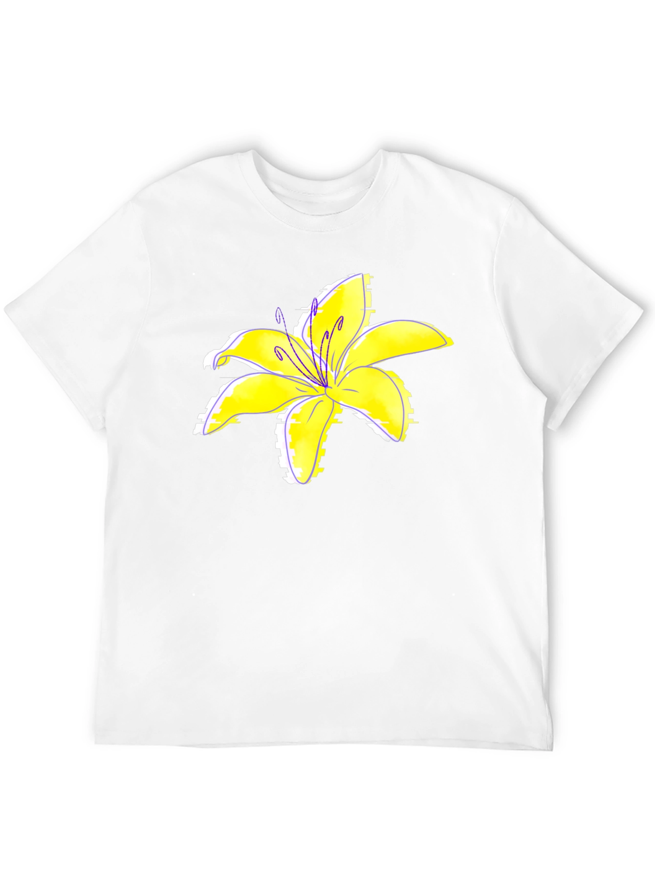 Black T-Shirt with Yellow Lily Flower Print