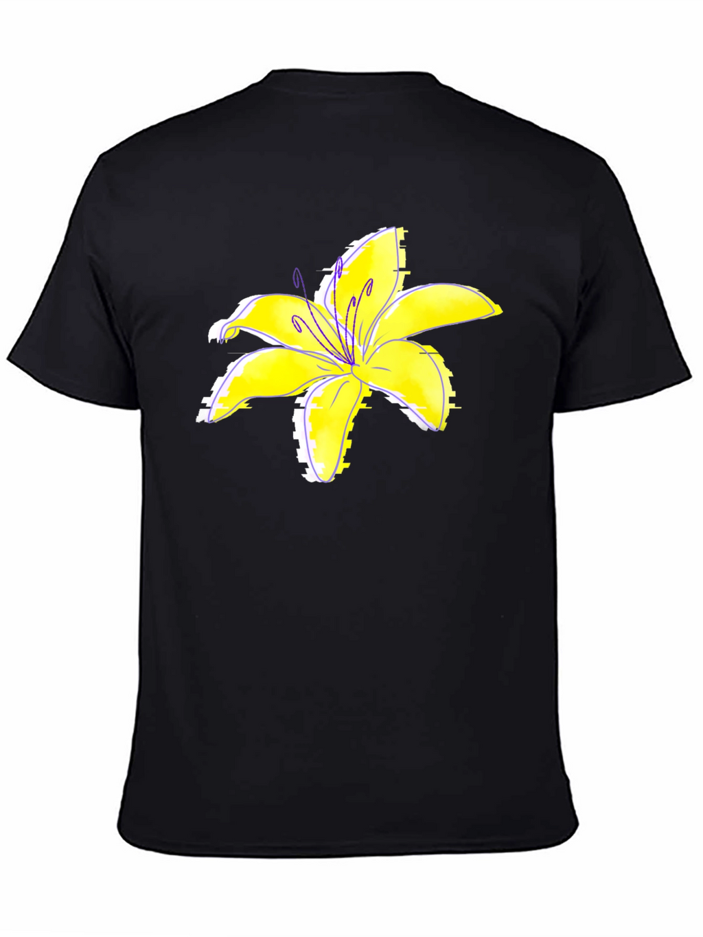 Black T-Shirt with Yellow Lily Flower Print