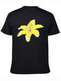 Black T-Shirt with Yellow Lily Flower Print
