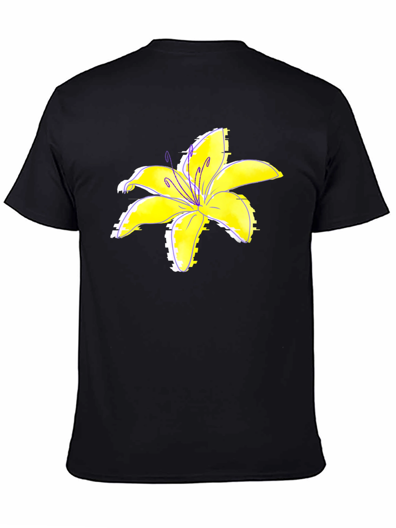 Black T-Shirt with Yellow Lily Flower Print
