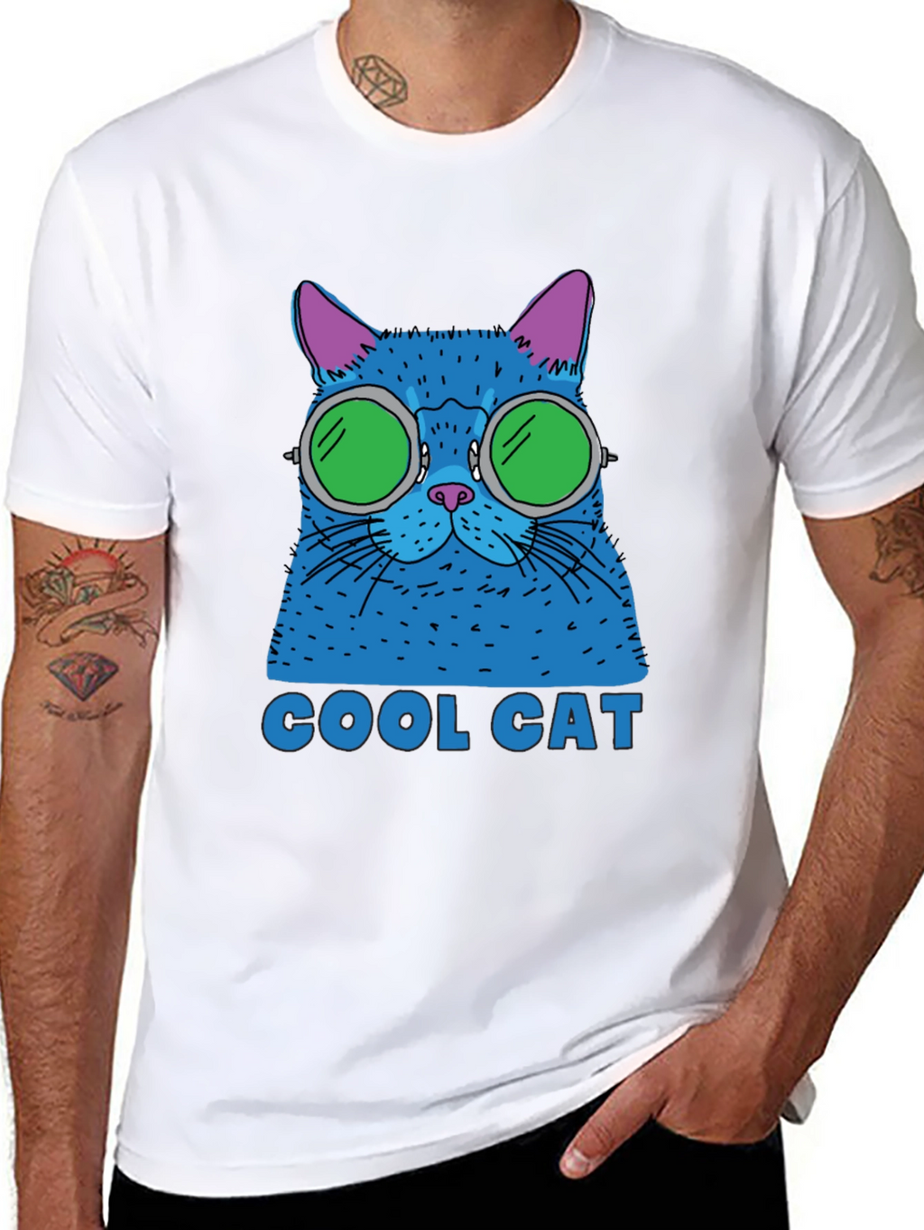 Cool Cat Graphic Tee - Black Cotton T-Shirt