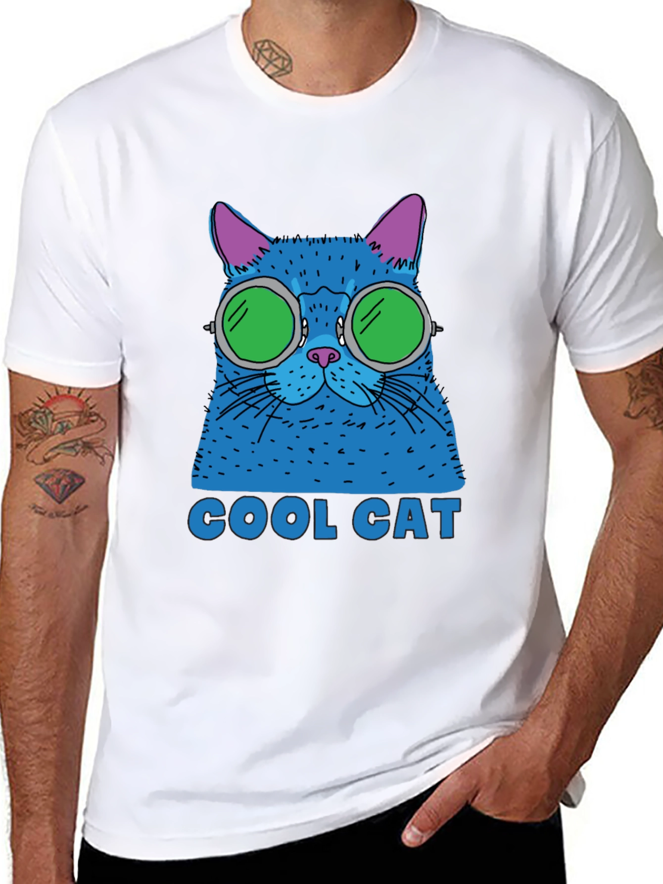 Cool Cat Graphic Tee - Black Cotton T-Shirt