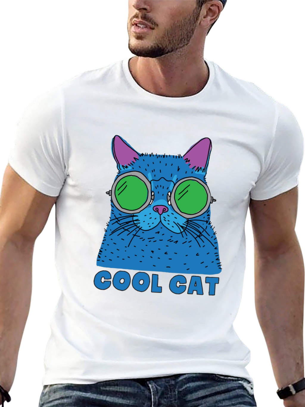 Cool Cat Graphic Tee - Black Cotton T-Shirt