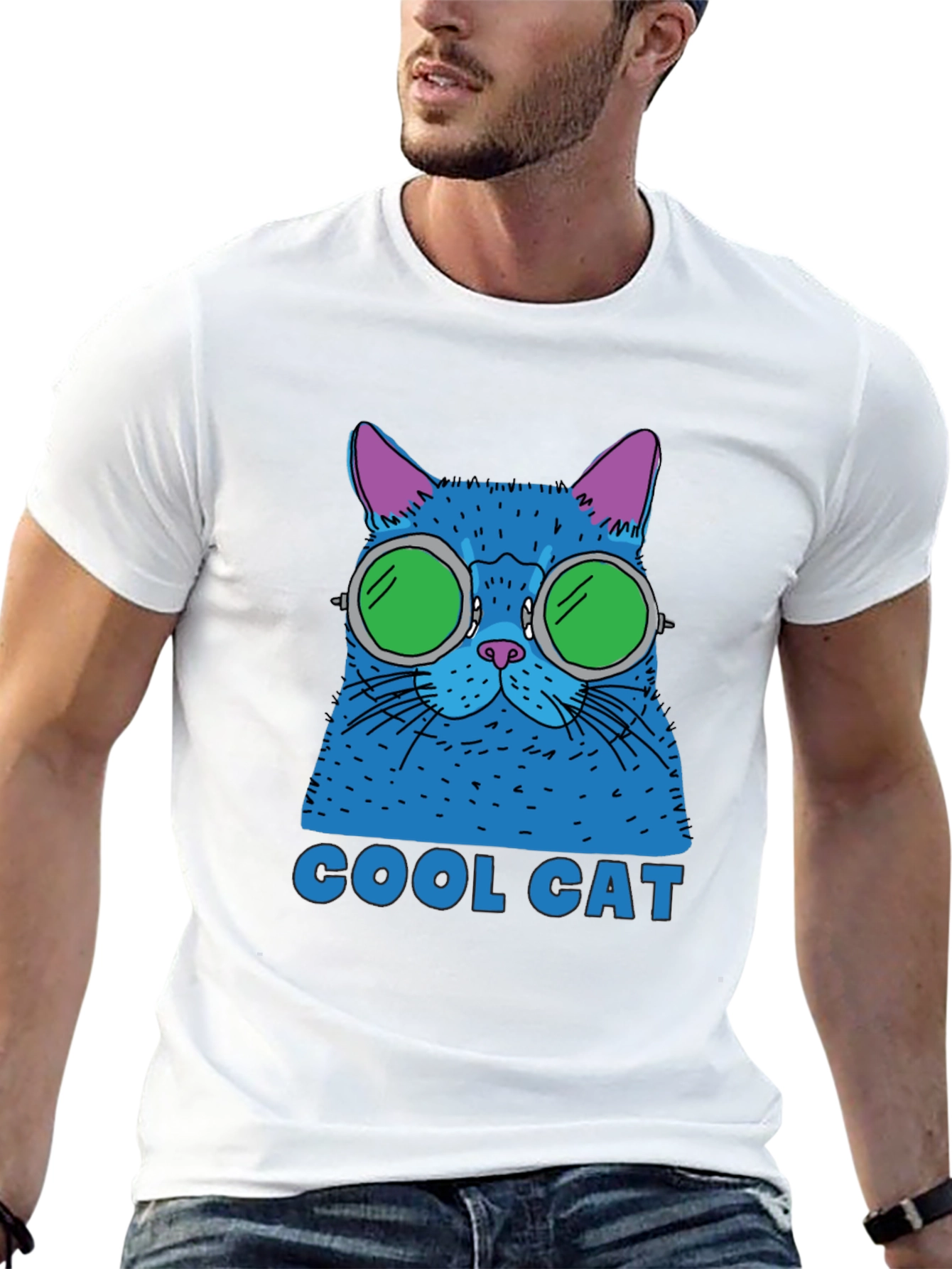 Cool Cat Graphic Tee - Black Cotton T-Shirt