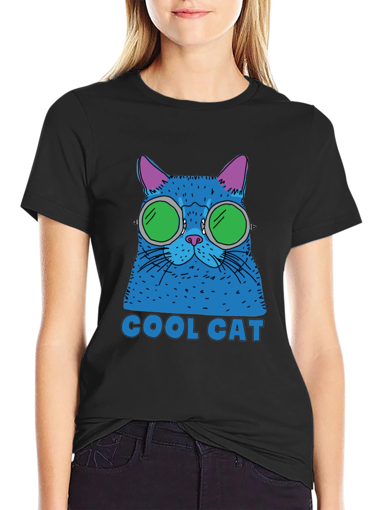 Cool Cat Graphic Tee - Black Cotton T-Shirt