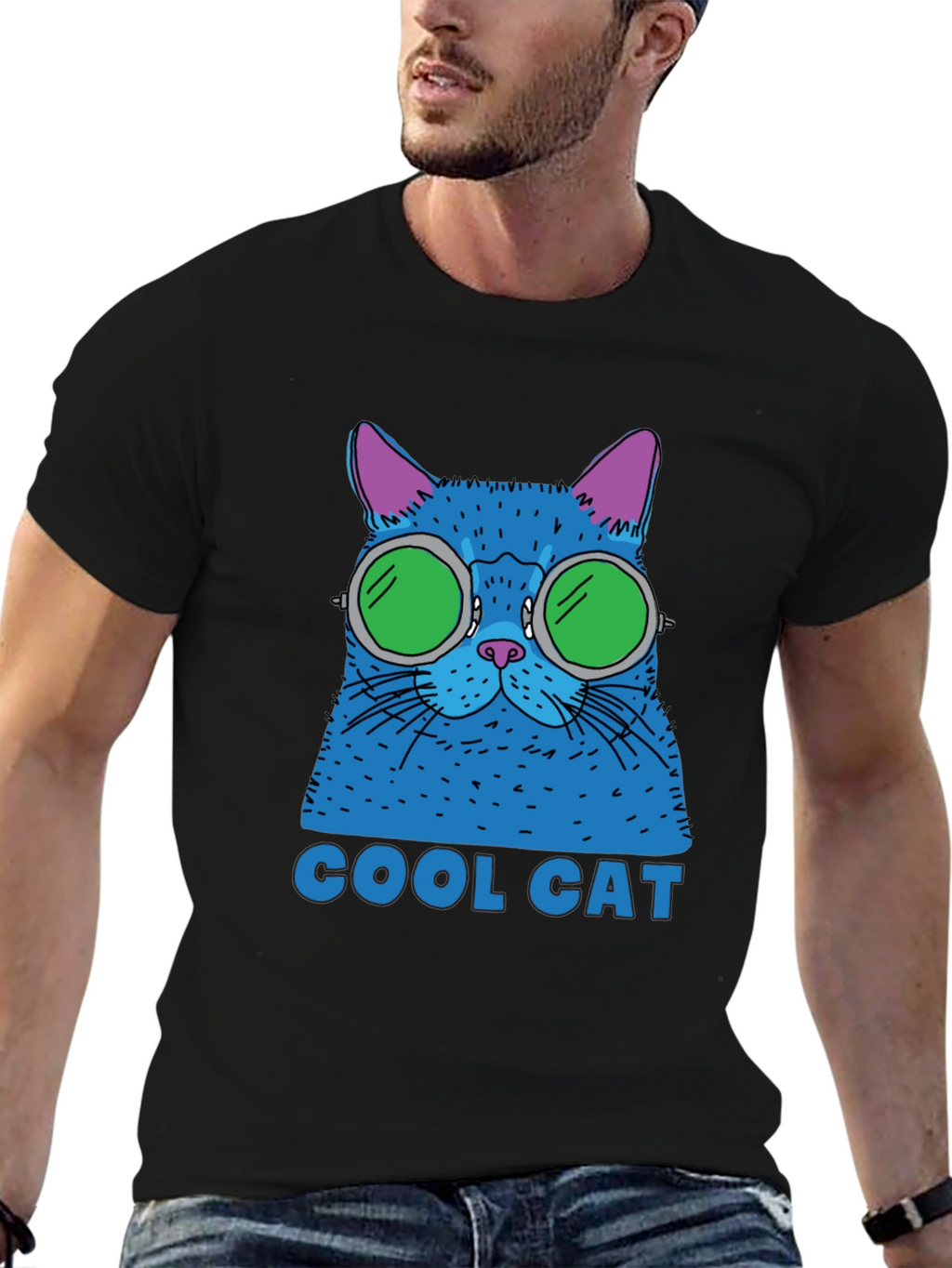 Cool Cat Graphic Tee - Black Cotton T-Shirt