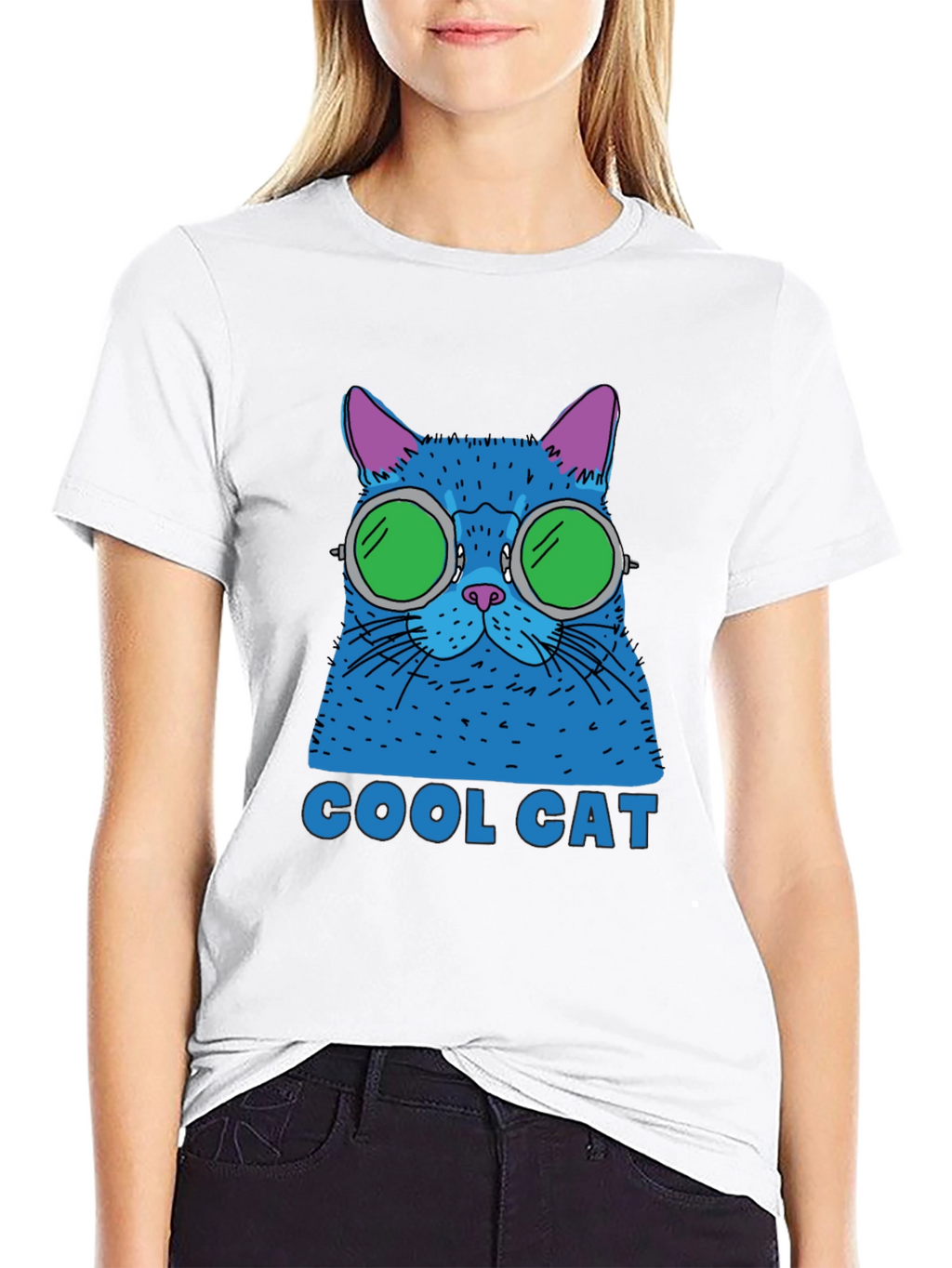 Cool Cat Graphic Tee - Black Cotton T-Shirt