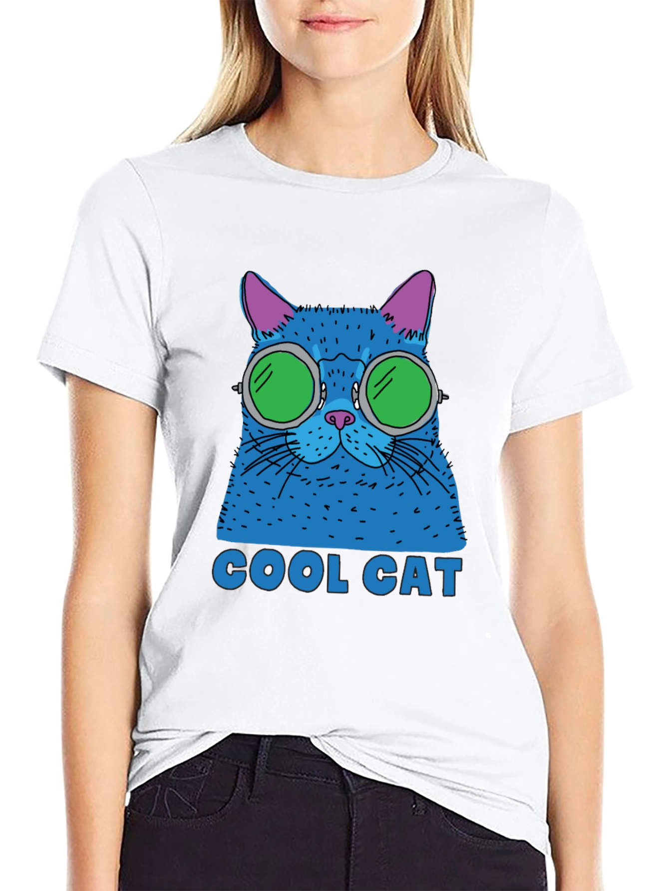 Cool Cat Graphic Tee - Black Cotton T-Shirt