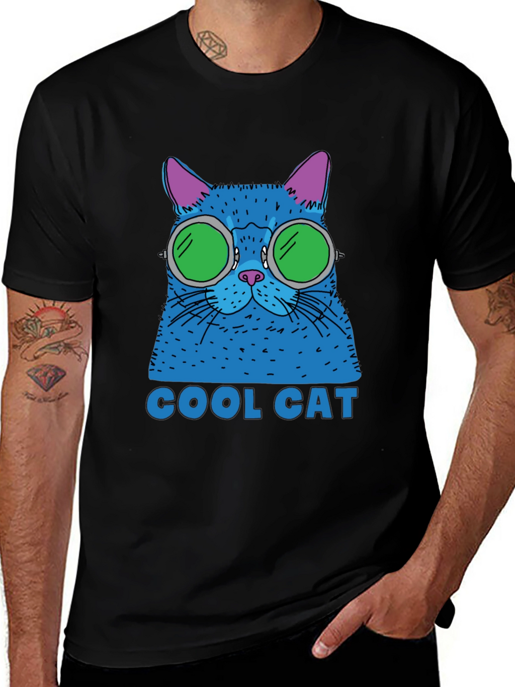 Cool Cat Graphic Tee - Black Cotton T-Shirt