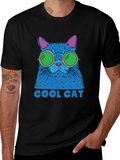 Cool Cat Graphic Tee - Black Cotton T-Shirt