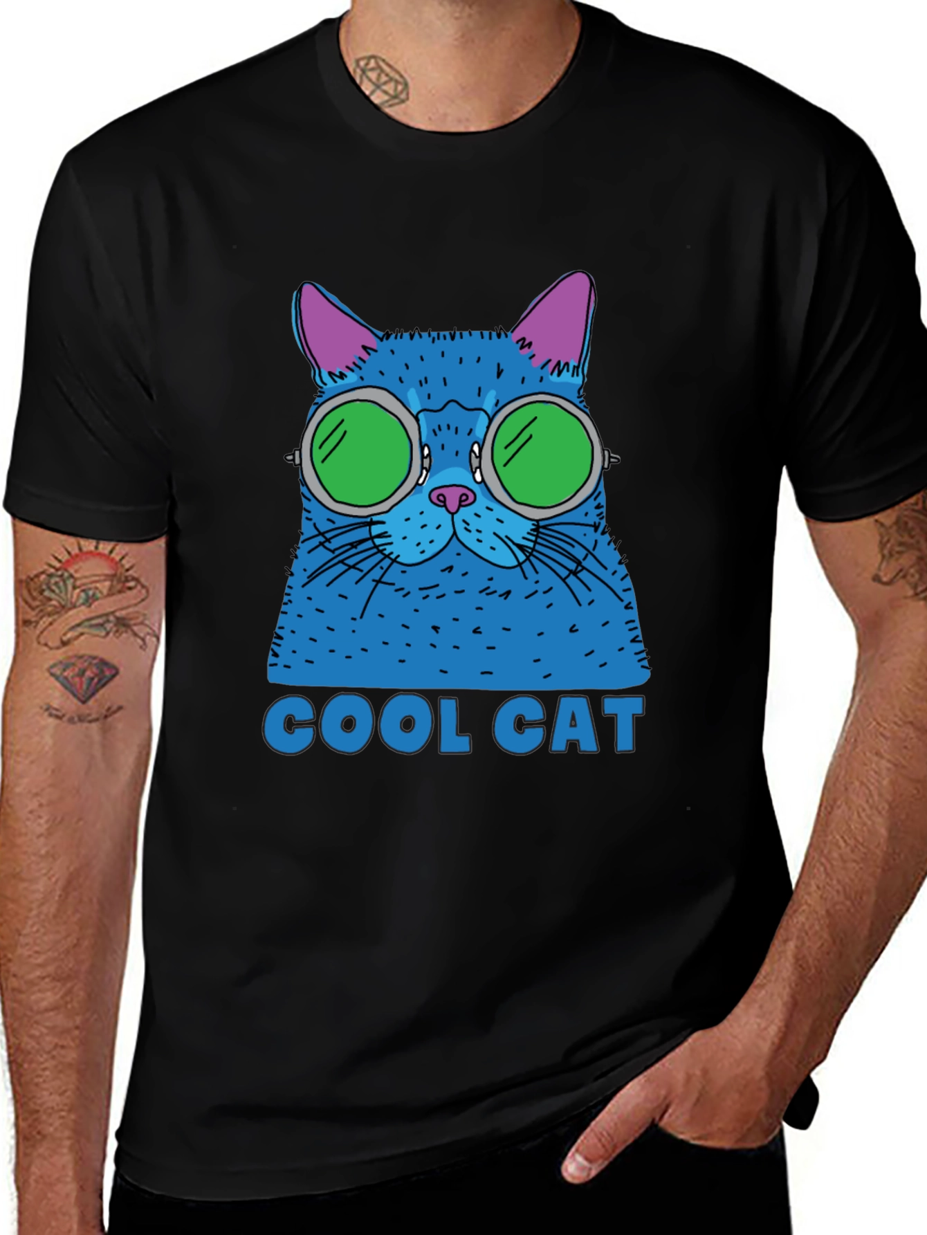 Cool Cat Graphic Tee - Black Cotton T-Shirt