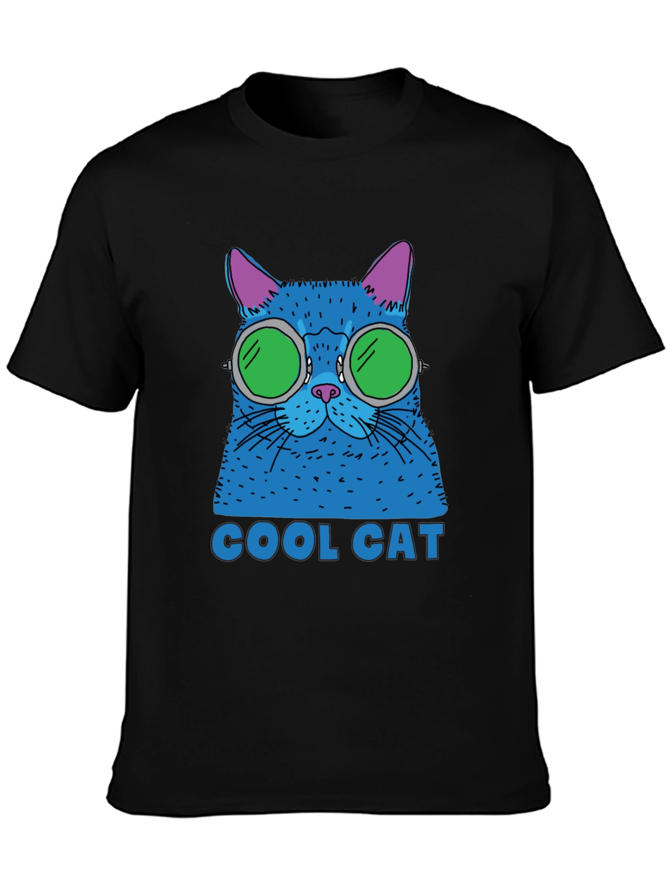 Cool Cat Graphic Tee - Black Cotton T-Shirt