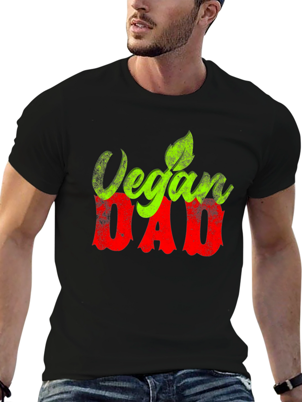 Vegan Dad T-Shirt - Green and Red Graphic Tee