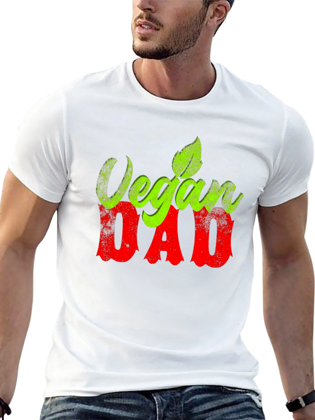 Vegan Dad T-Shirt - Green and Red Graphic Tee