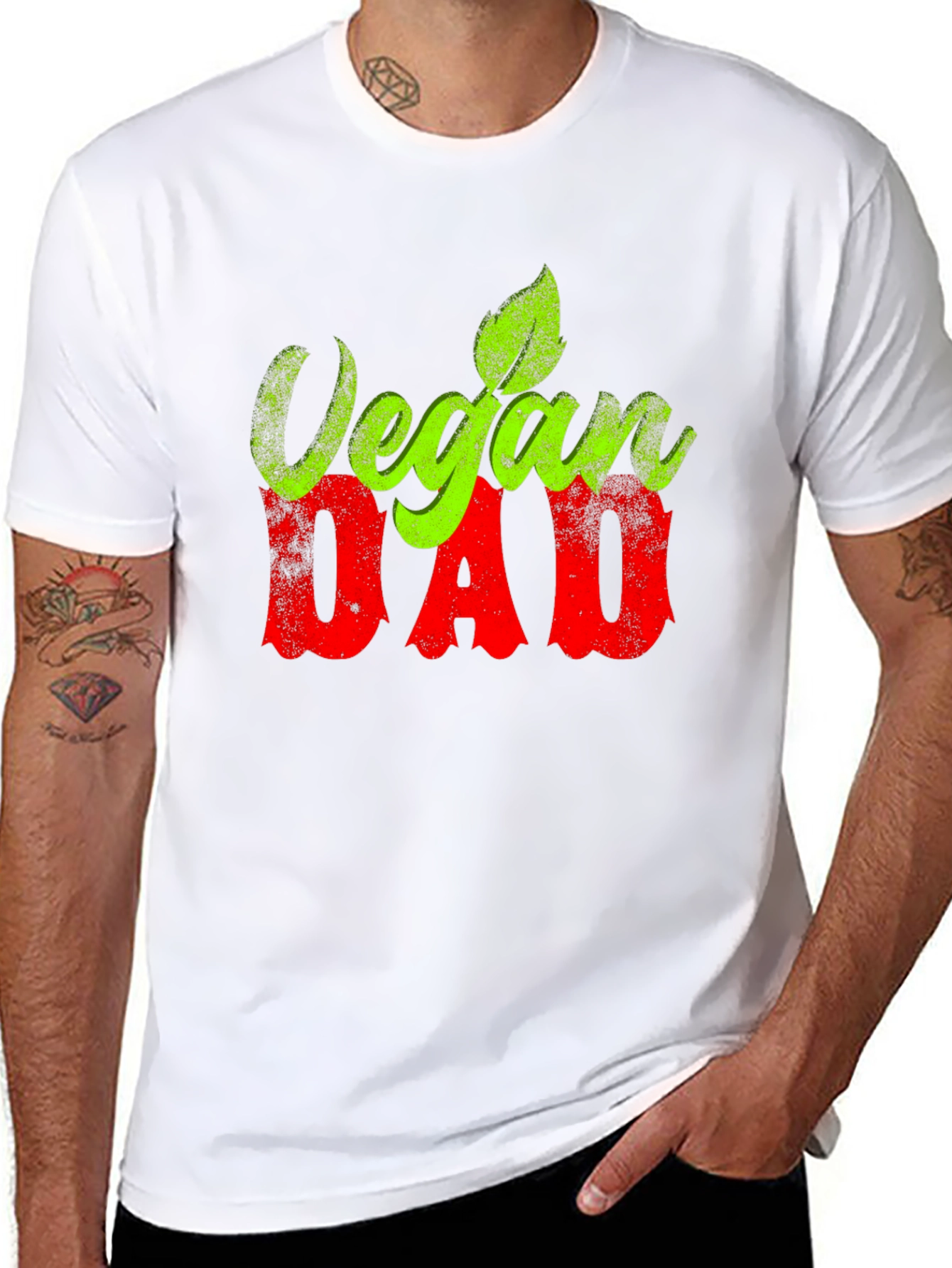 Vegan Dad T-Shirt - Green and Red Graphic Tee
