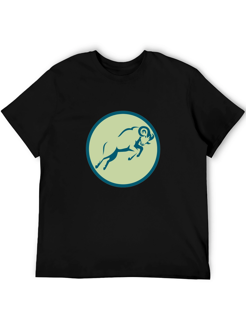 Black Tee with Ram Graphic Print