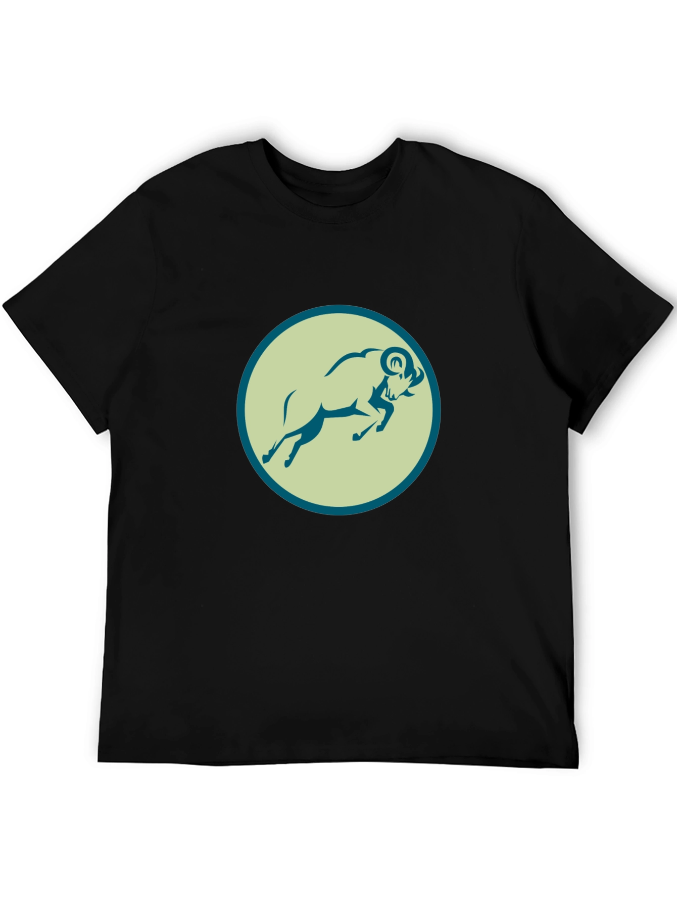 Black Tee with Ram Graphic Print