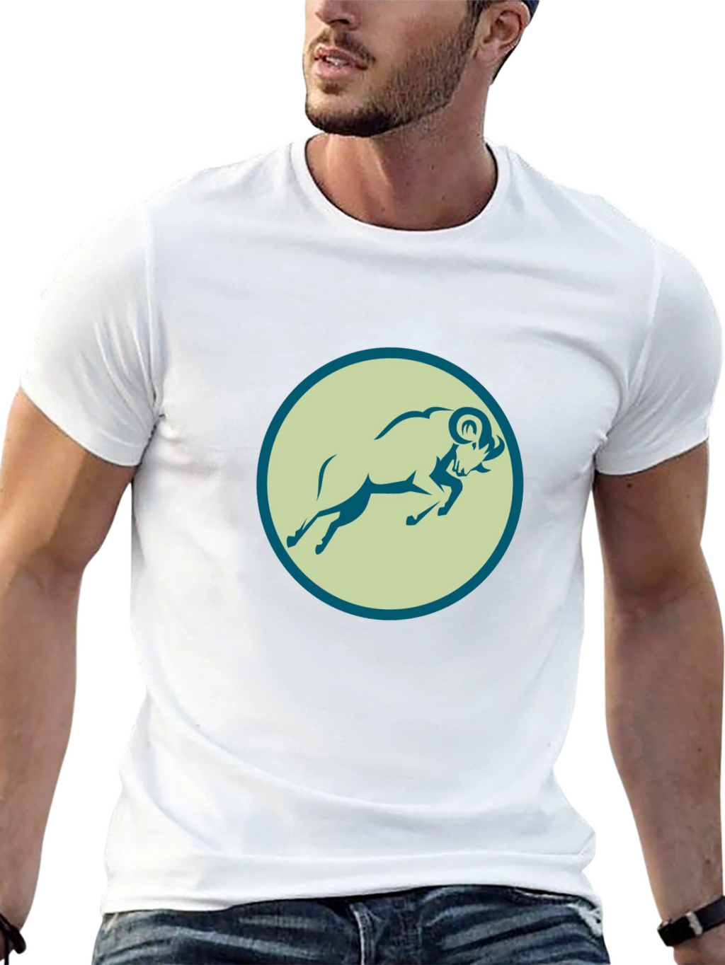 Black Tee with Ram Graphic Print