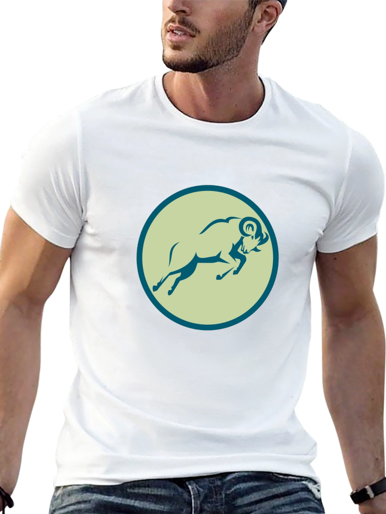 Black Tee with Ram Graphic Print