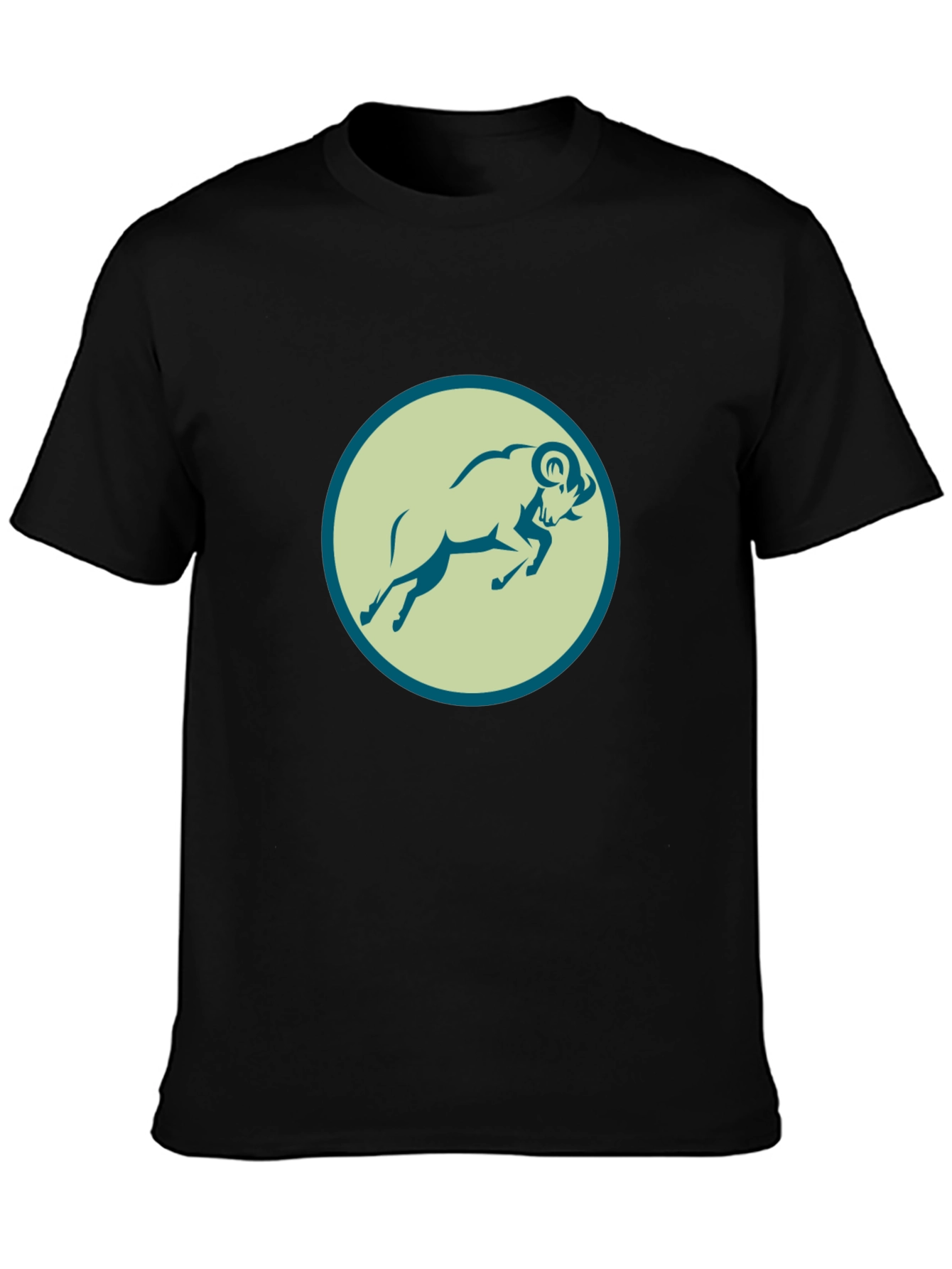 Black Tee with Ram Graphic Print