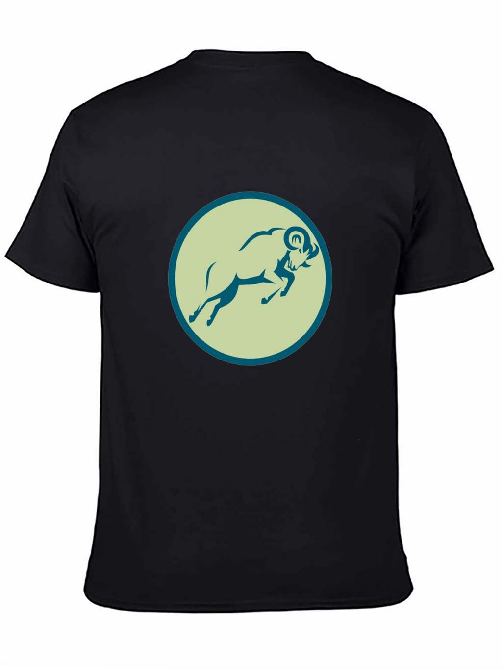 Black Tee with Ram Graphic Print