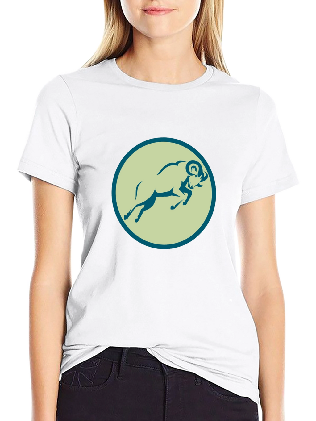 Black Tee with Ram Graphic Print