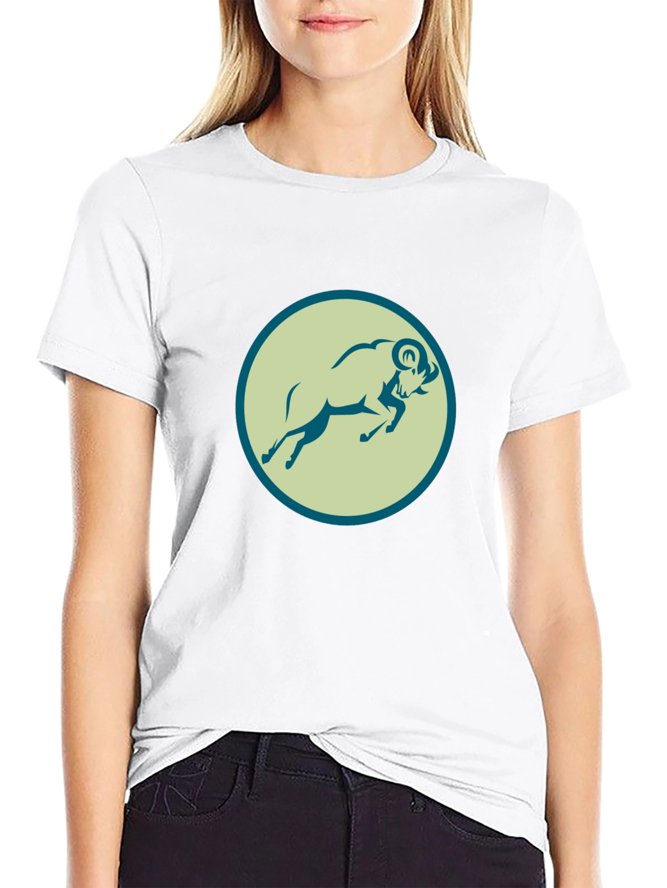 Black Tee with Ram Graphic Print