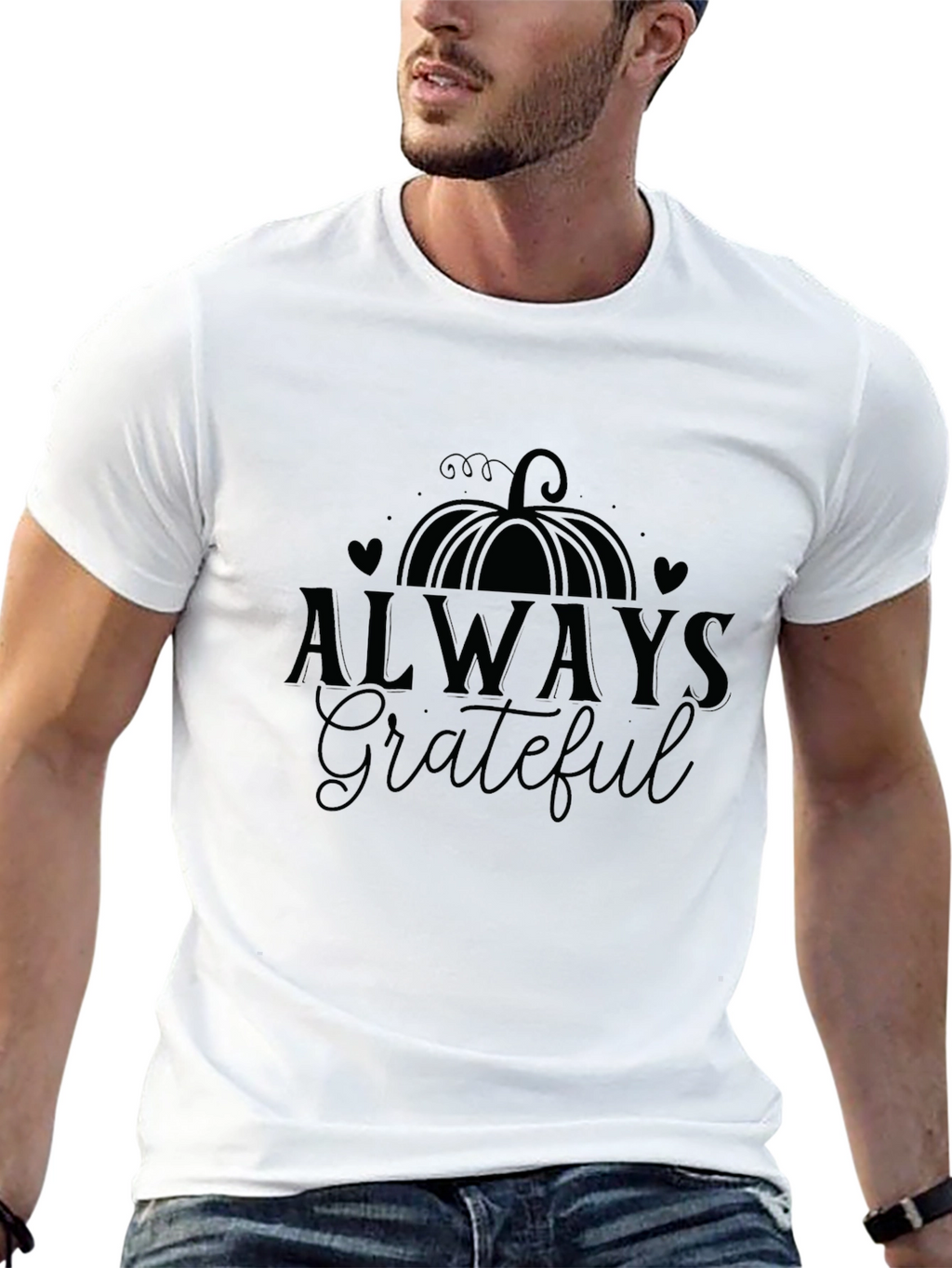 Always Grateful Pumpkin Graphic Tee - Black