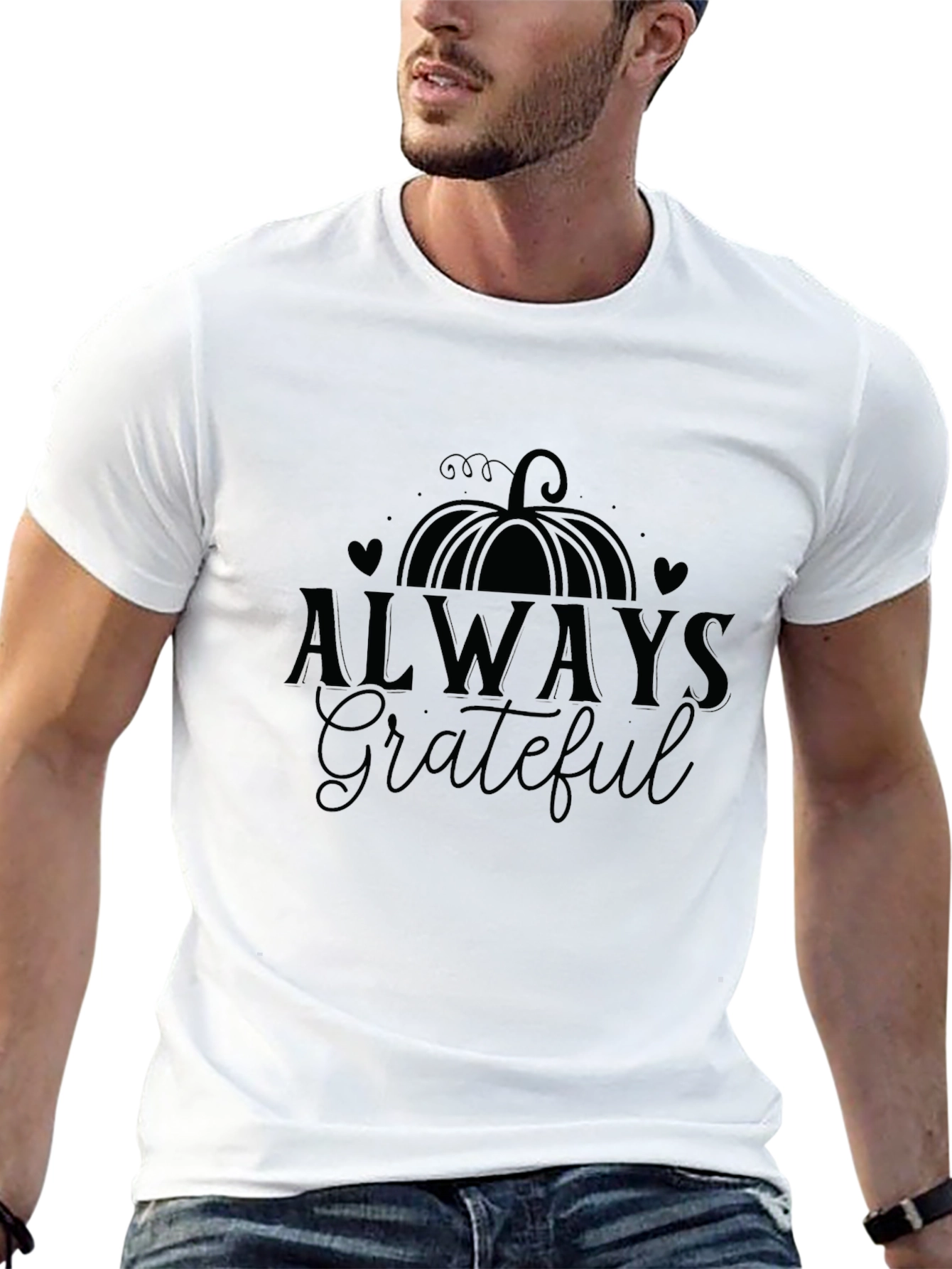 Always Grateful Pumpkin Graphic Tee - Black
