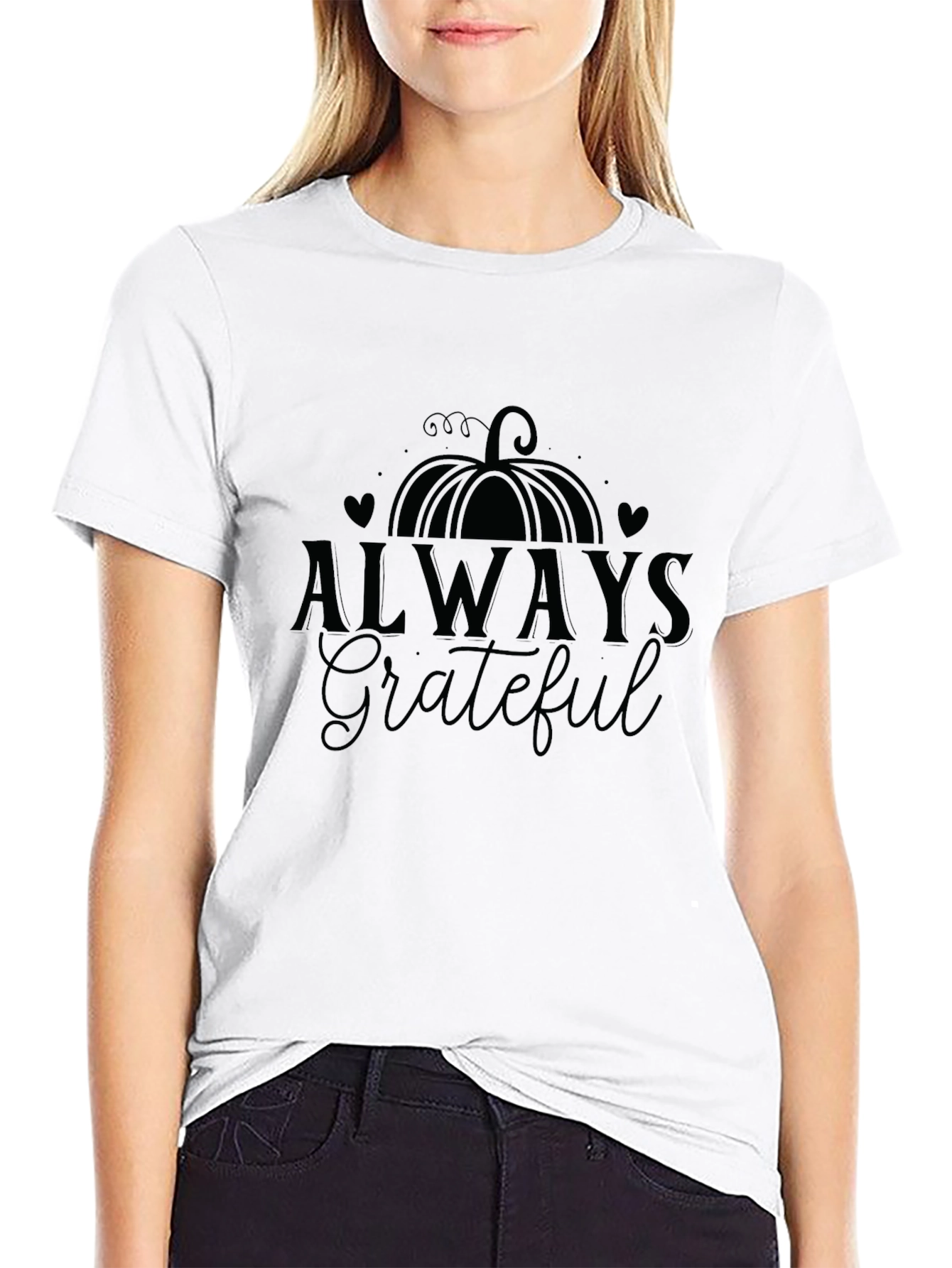 Always Grateful Pumpkin Graphic Tee - Black