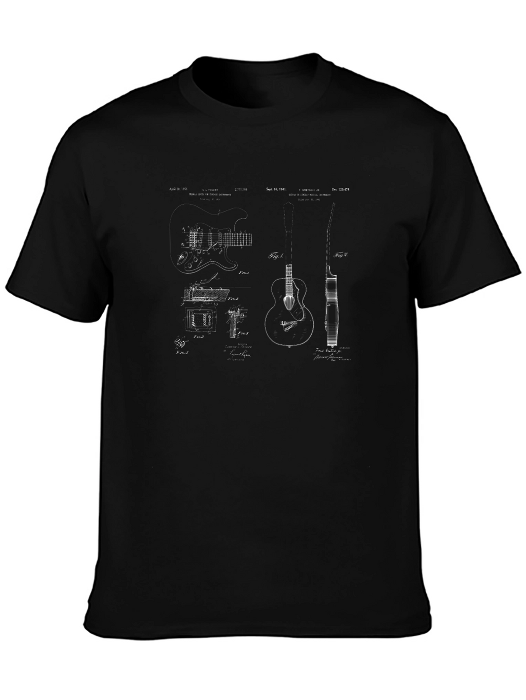 Guitar Patent Blueprint T-Shirt - Musician Gift