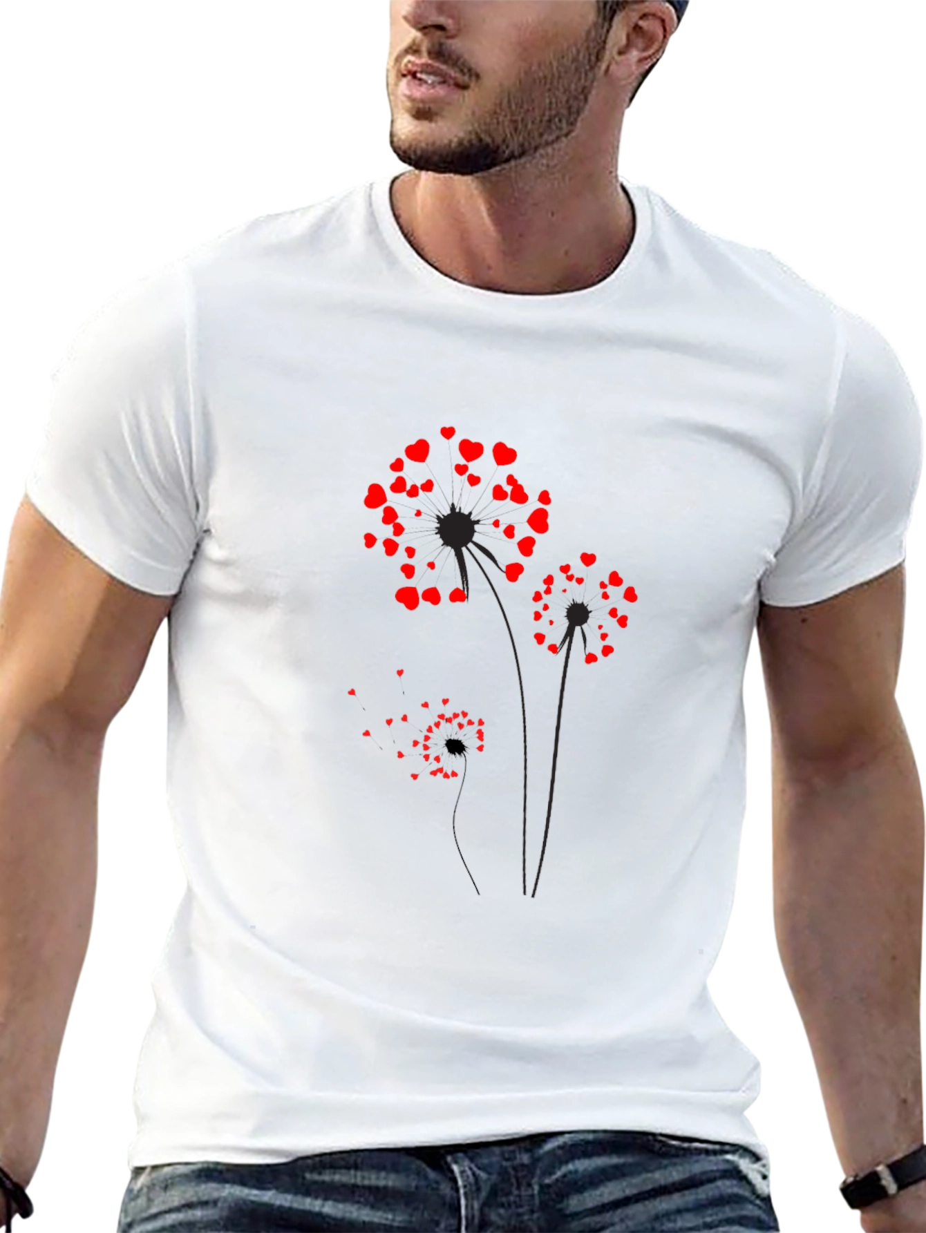 Heart Dandelion Graphic Tee - Black Cotton Blend