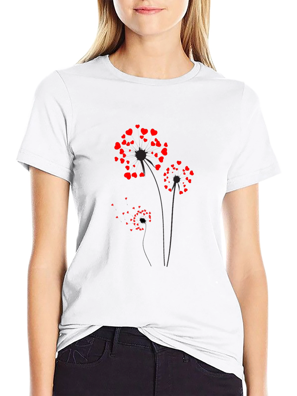 Heart Dandelion Graphic Tee - Black Cotton Blend