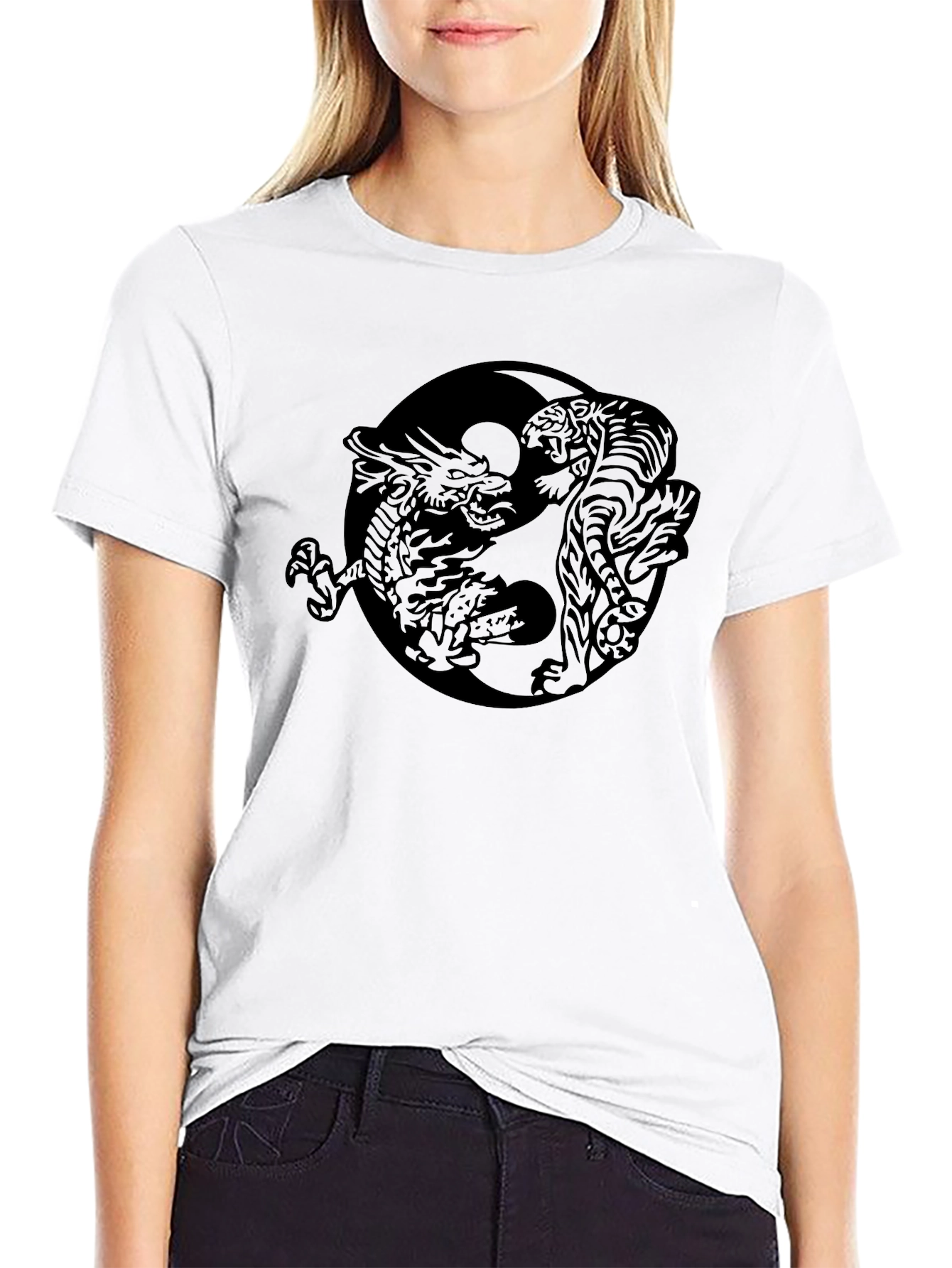 Yin Yang Dragon & Tiger Black T-Shirt