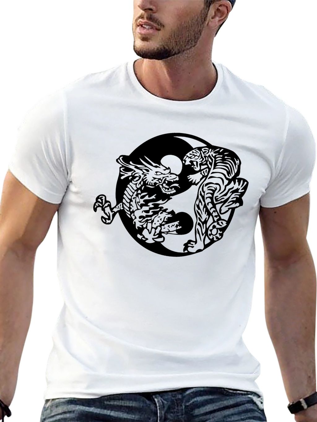 Yin Yang Dragon & Tiger Black T-Shirt