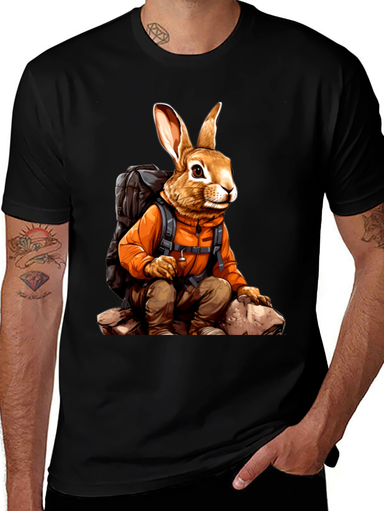Adventurous Hiking Rabbit Graphic Tee
