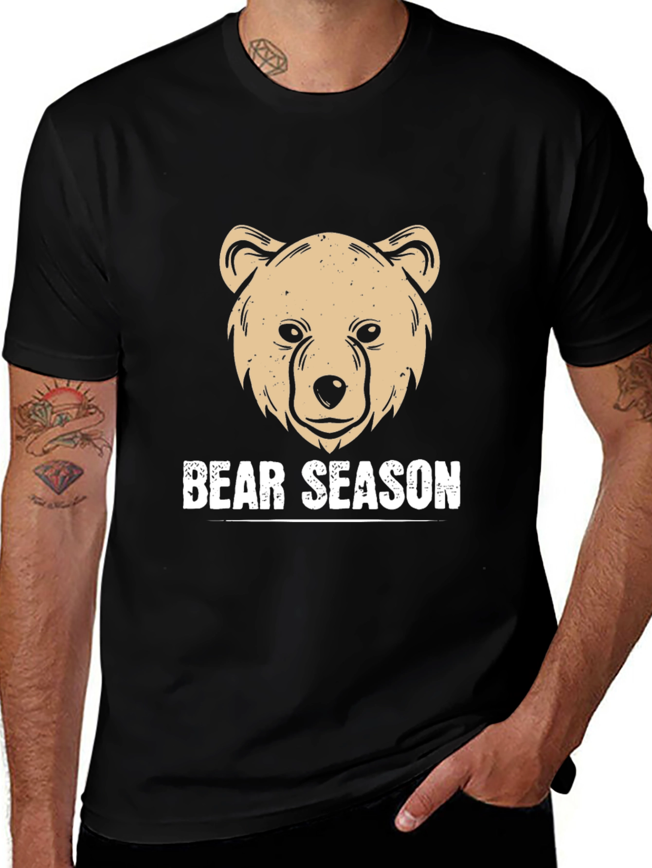 Bear Season Graphic T-Shirt - Black Casual Wear