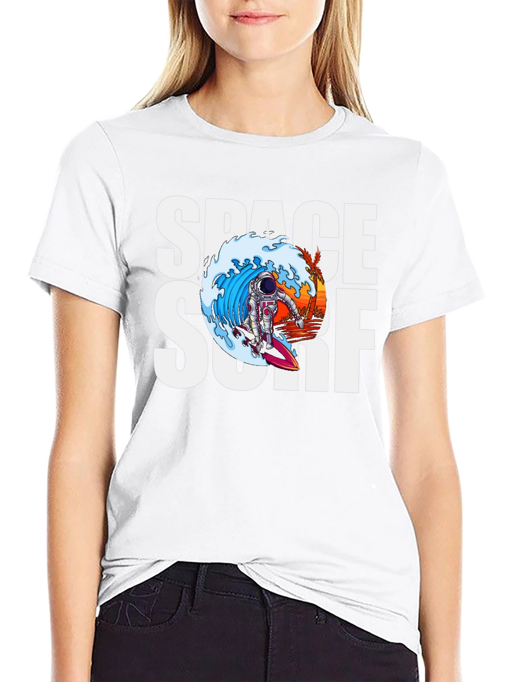 Space Surf Graphic Tee - Astronaut Surfing T-Shirt
