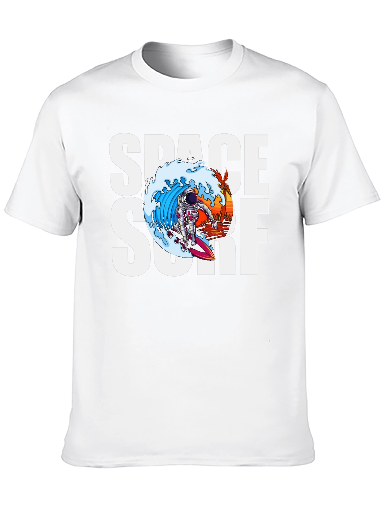 Space Surf Graphic Tee - Astronaut Surfing T-Shirt