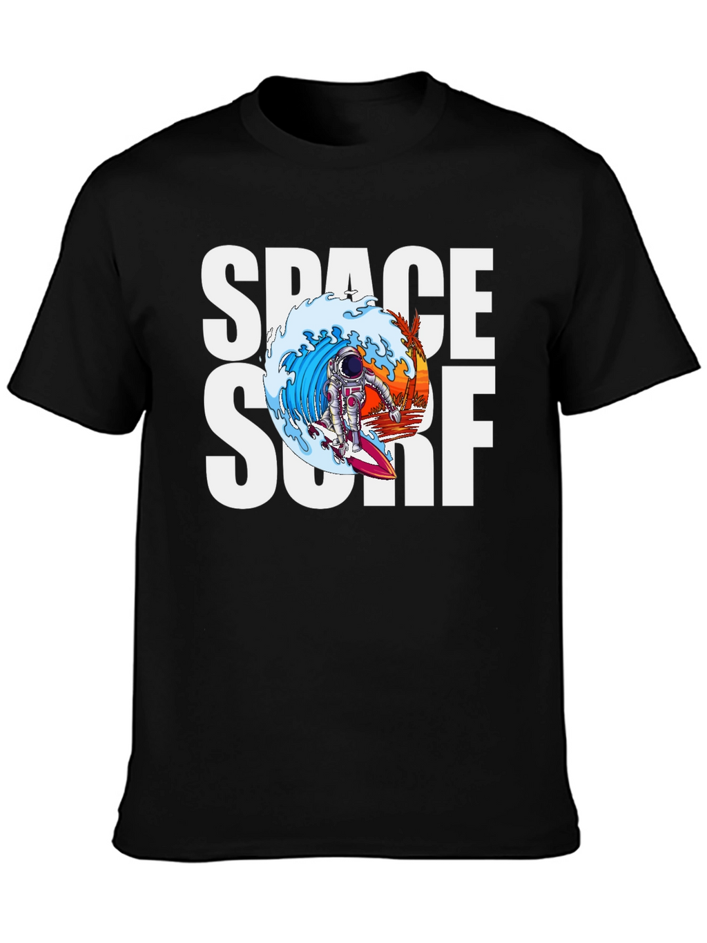 Space Surf Graphic Tee - Astronaut Surfing T-Shirt