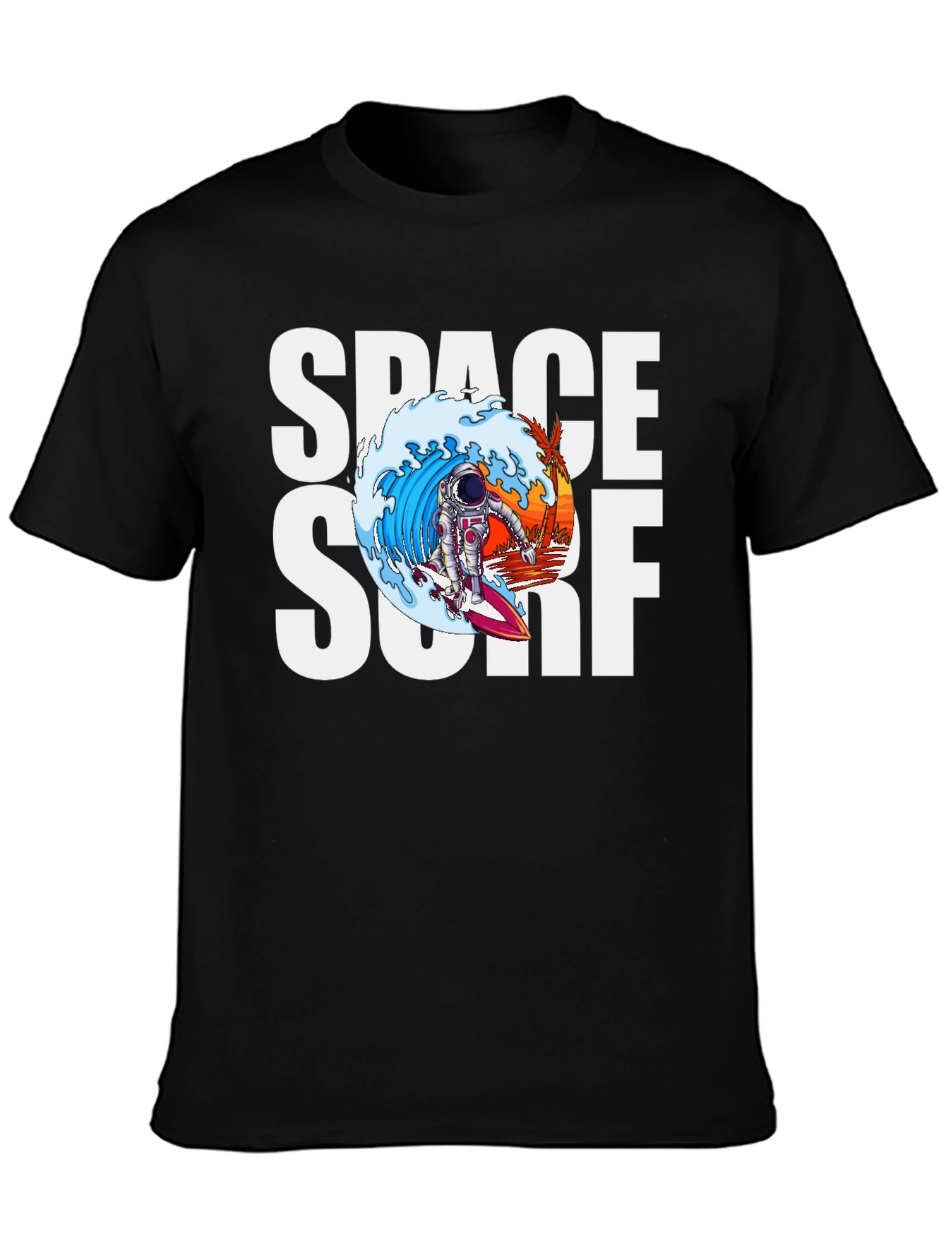 Space Surf Graphic Tee - Astronaut Surfing T-Shirt
