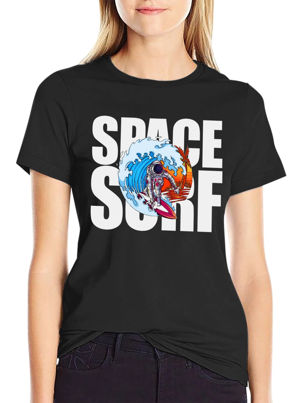 Space Surf Graphic Tee - Astronaut Surfing T-Shirt
