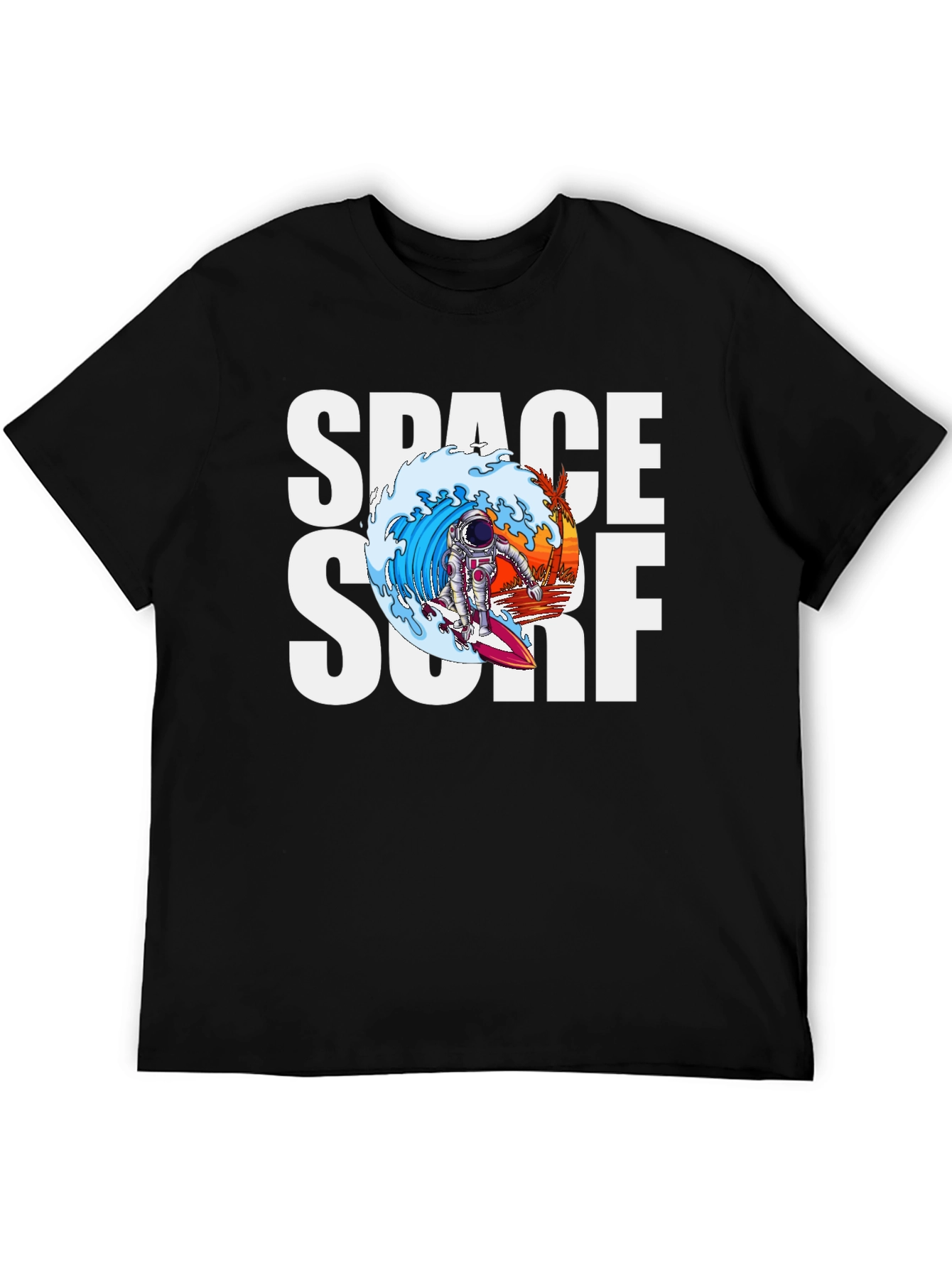 Space Surf Graphic Tee - Astronaut Surfing T-Shirt