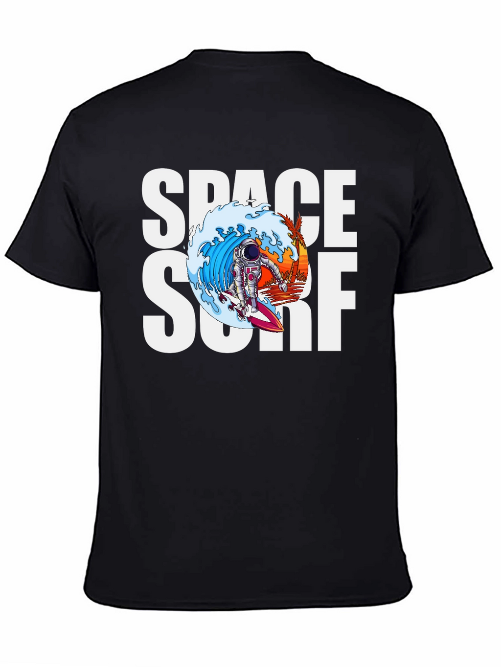 Space Surf Graphic Tee - Astronaut Surfing T-Shirt