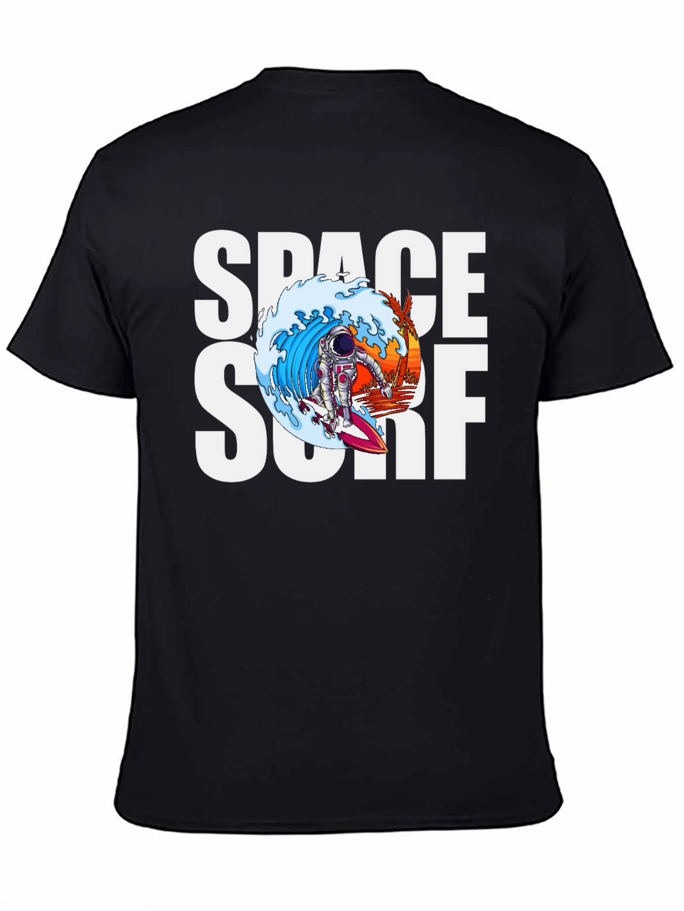 Space Surf Graphic Tee - Astronaut Surfing T-Shirt