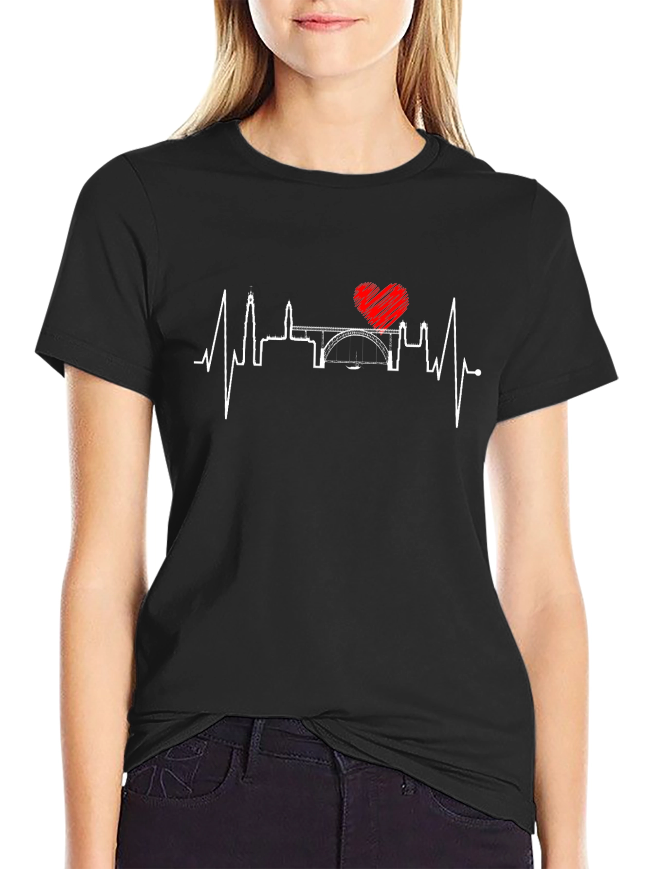 Heartbeat Cityscape T-Shirt - Black