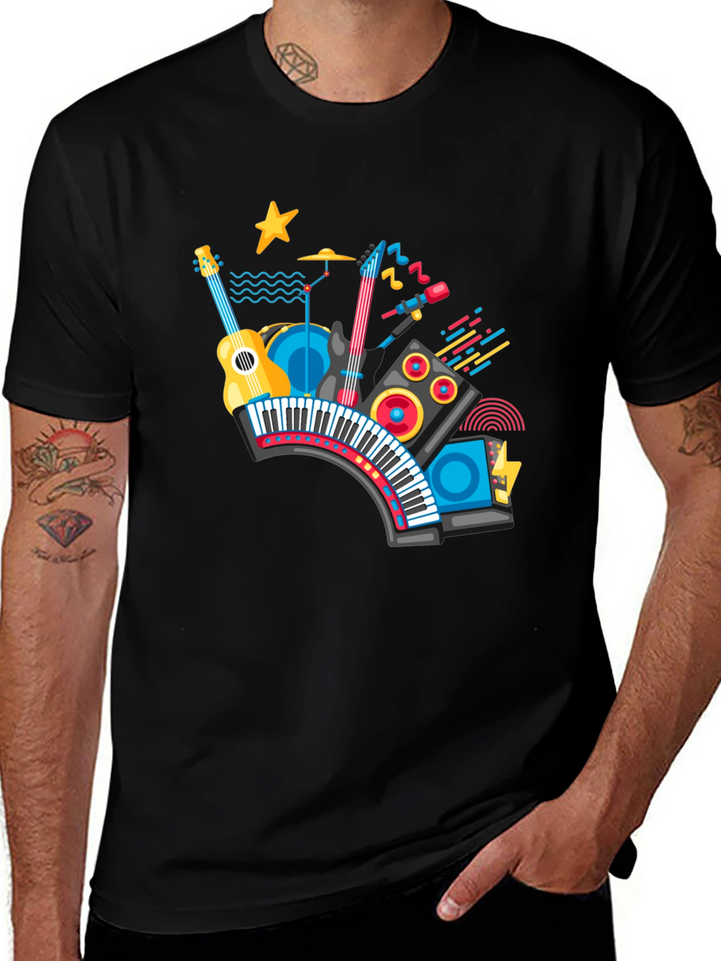Musical Instrument Graphic Black T-Shirt