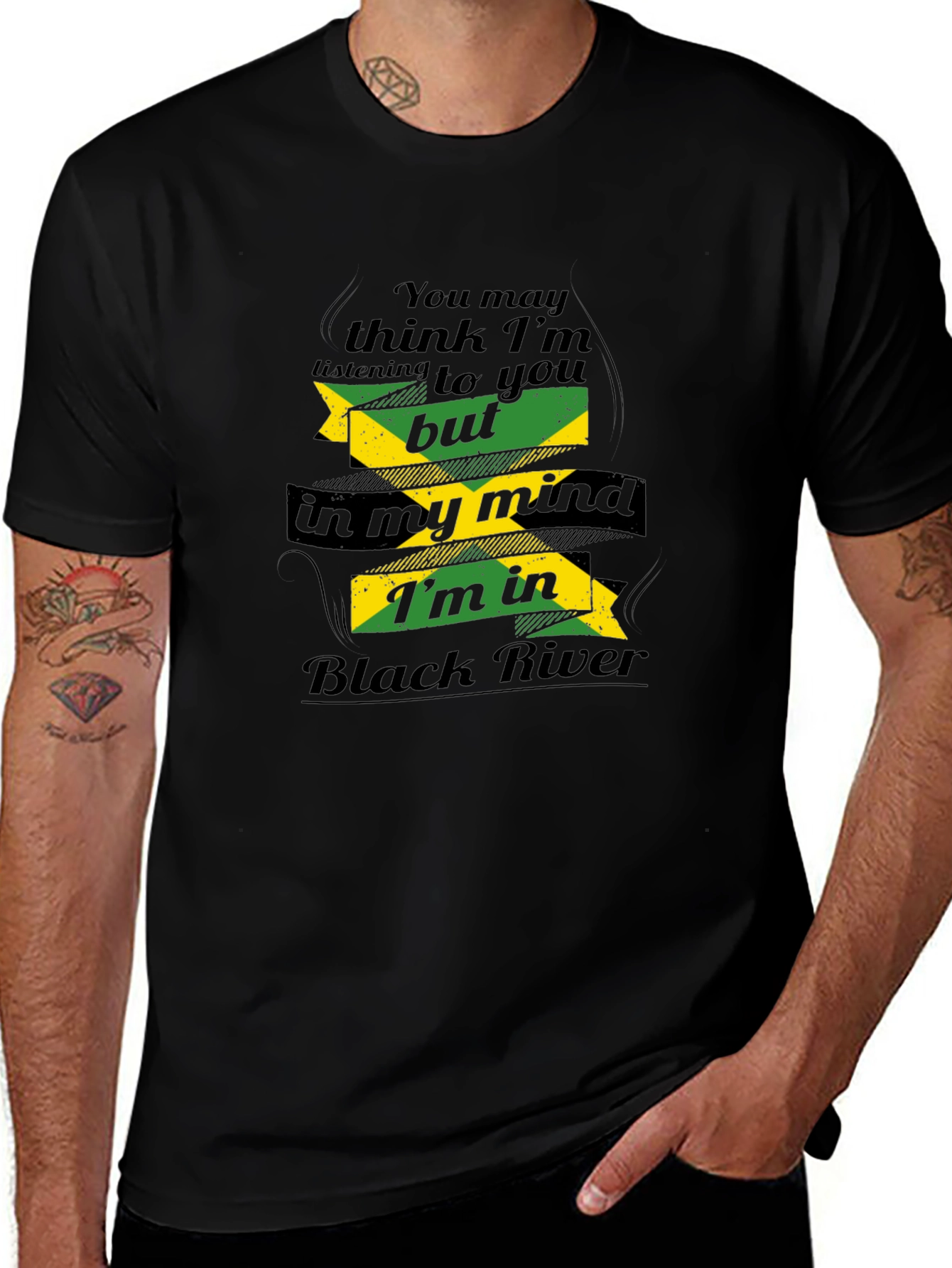 Black T-Shirt Jamaican Black River Mind