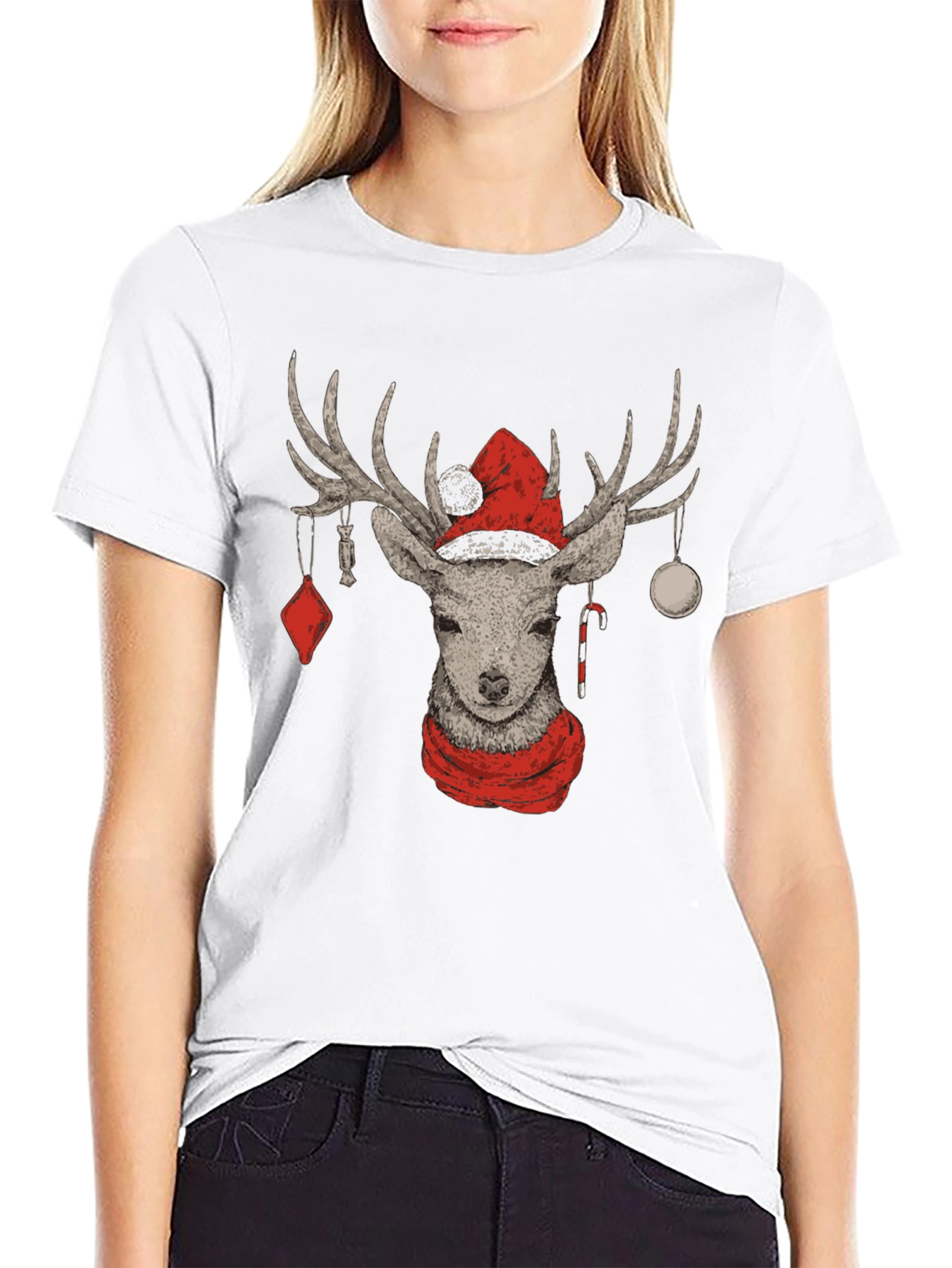 Christmas Deer Graphic Tee - Holiday Apparel